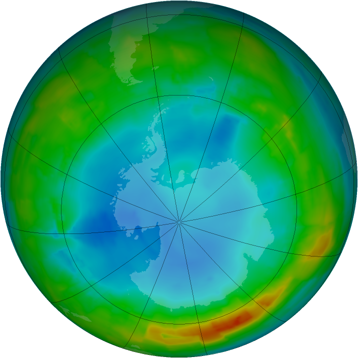 Antarctic ozone map for 29 July 2014
